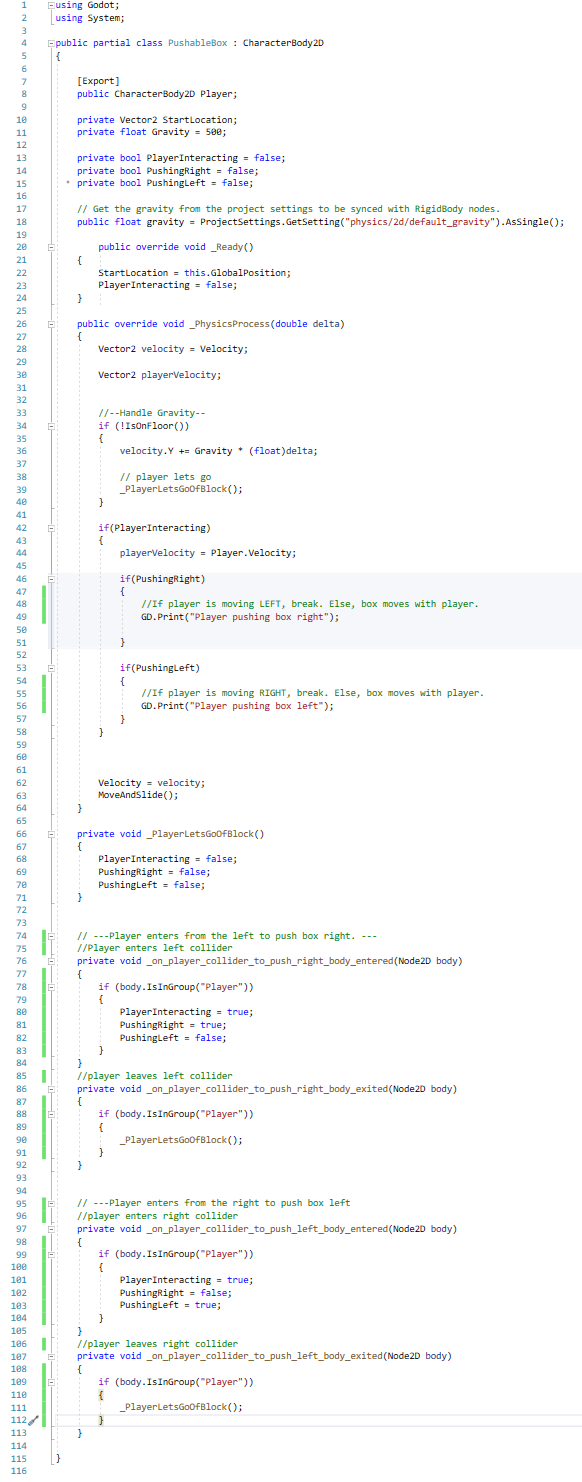 Pushable box code, but it's mostly stubs