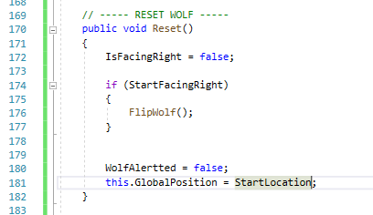 Reset Node on player death code for the wolf